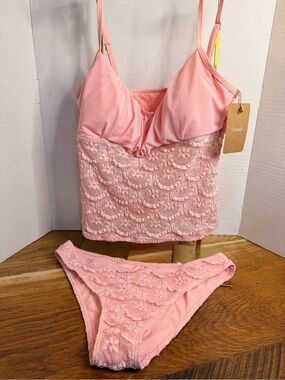 🩷NWT🩷 Samiol Pink Lace Tankini Swimsuit Set XL Two Piece Swimwear ✨ Beautiful ✨